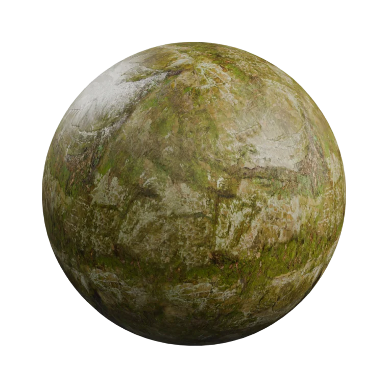 A sphere finished with a mossy rock texture set